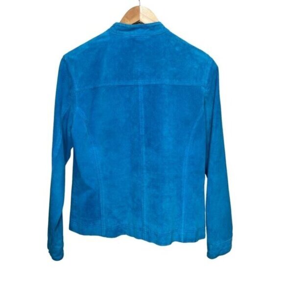 Chico’s Teal Leather Suede Jacket Size 1 Medium 100% Leather Classic Monochrome - Picture 2 of 16